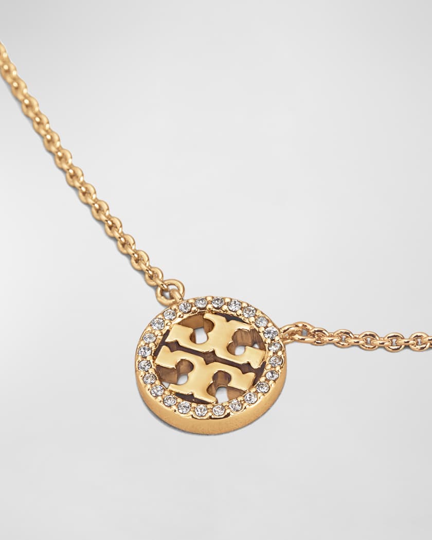 Tory Burch Delicate Crystal Logo Pendant Necklace