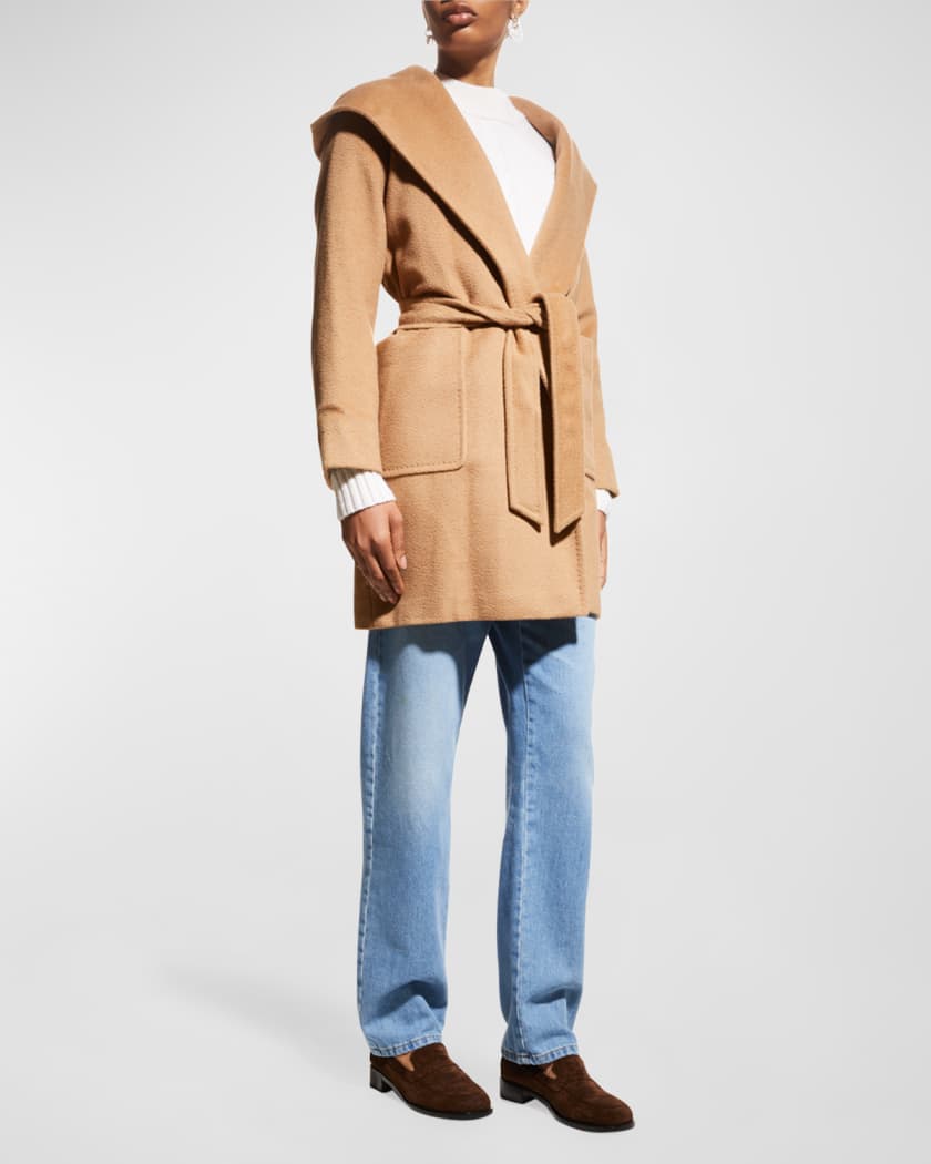 Women's Wide Collar Wrap Coat - Short-Length - Camel Small / Camel