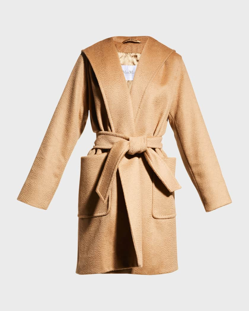 Hooded Wrap Silk Wool Blend Coat