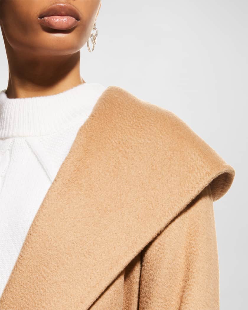 Rialto Camel Hair Belted Short Hooded Coat