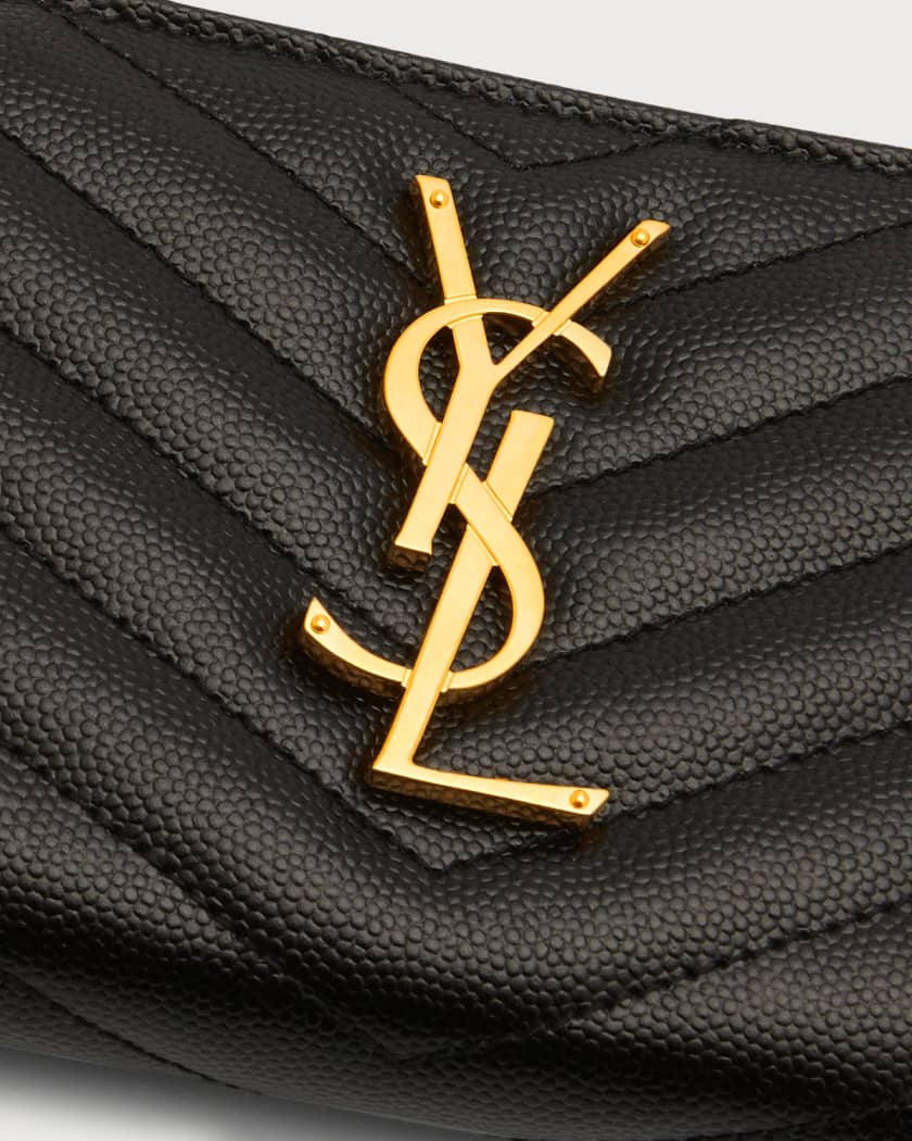 Saint Laurent 'Monogram' Zip Around Quilted Calfskin Leather Wallet