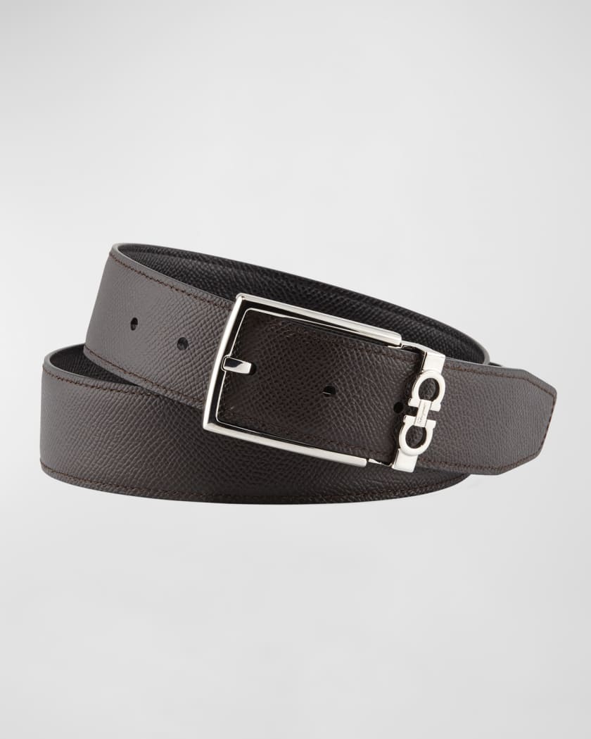 Men's Reversible Textured Leather Belt with Classic Buckle