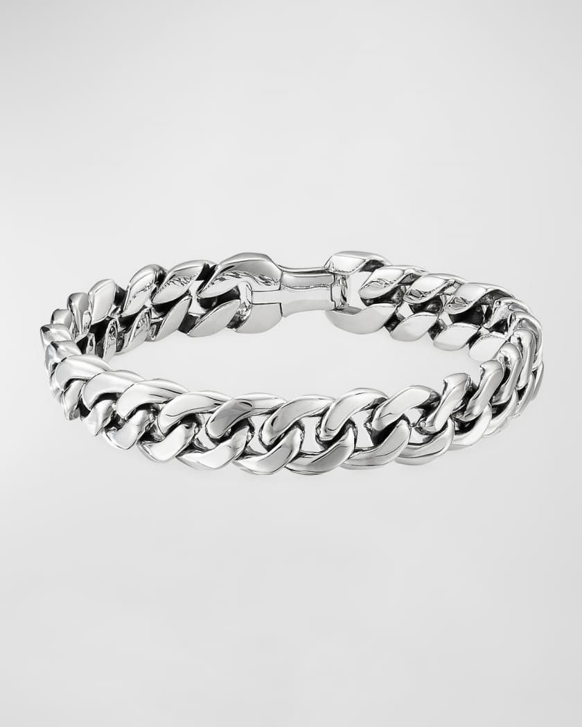 6mm Silver-Tone Stainless Steel Curb Chain Bracelet