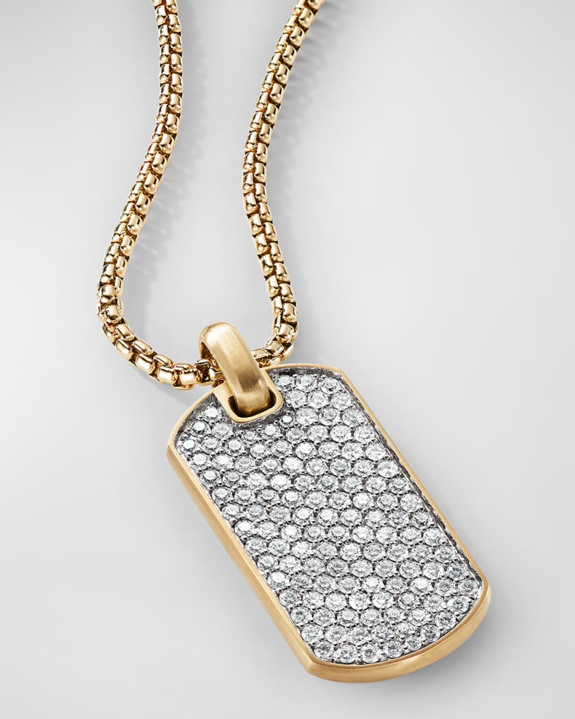 18K Gold Diamond Dog Tag Necklace
