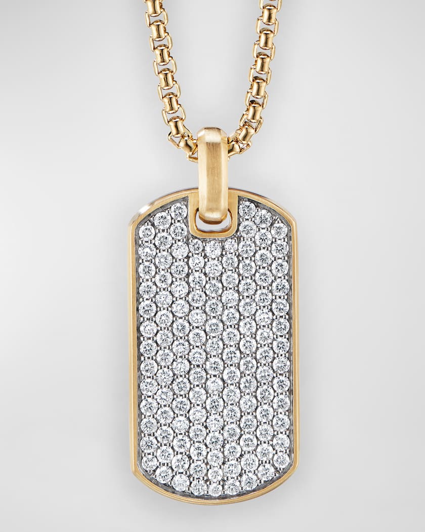 18K Gold Diamond Dog Tag Necklace