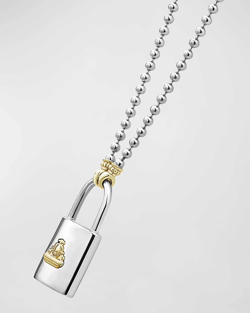 Lagos Beloved Large Lock Two-Tone Pendant Necklace Silver