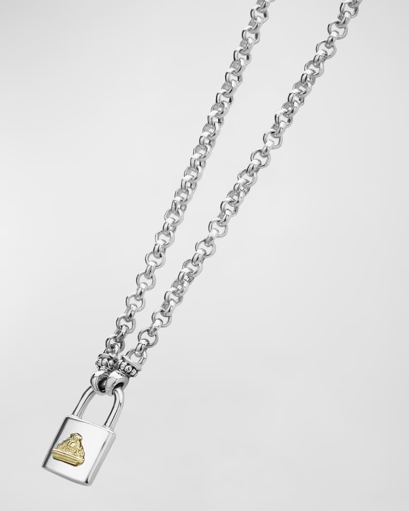 18K Yellow Gold Diamond Padlock Pendant Necklace, 16