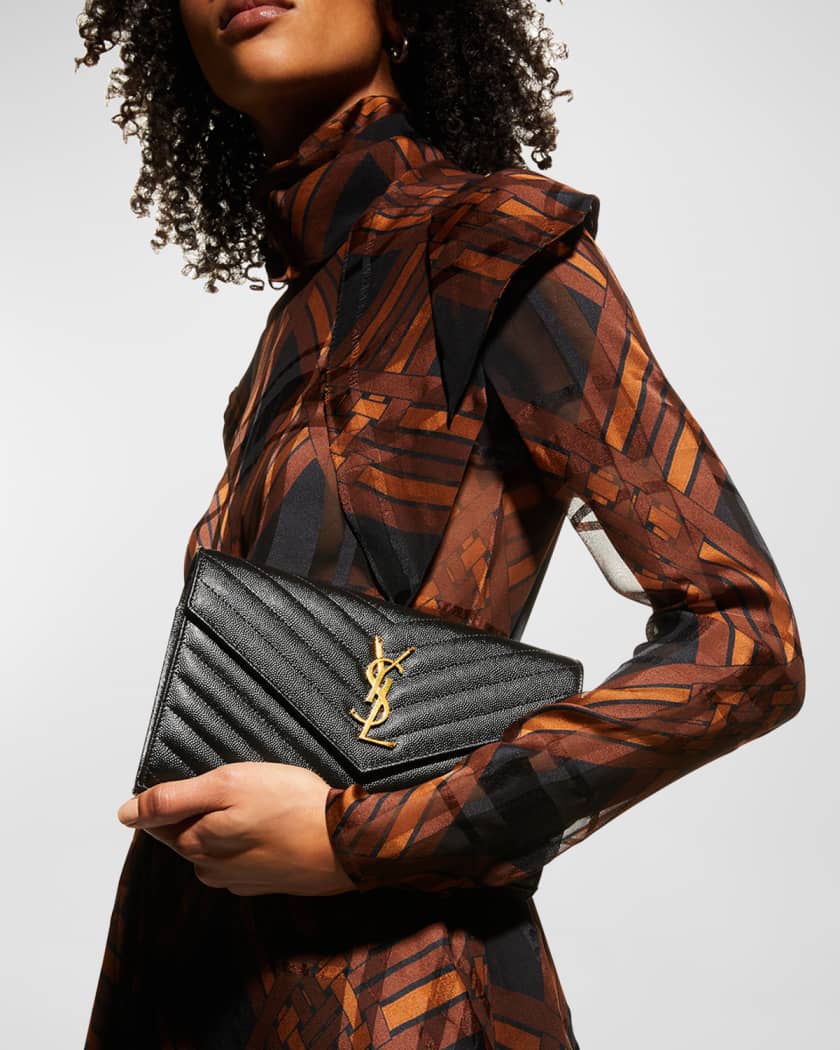 YSL Monogram Large Wallet on Chain in Grained Leather