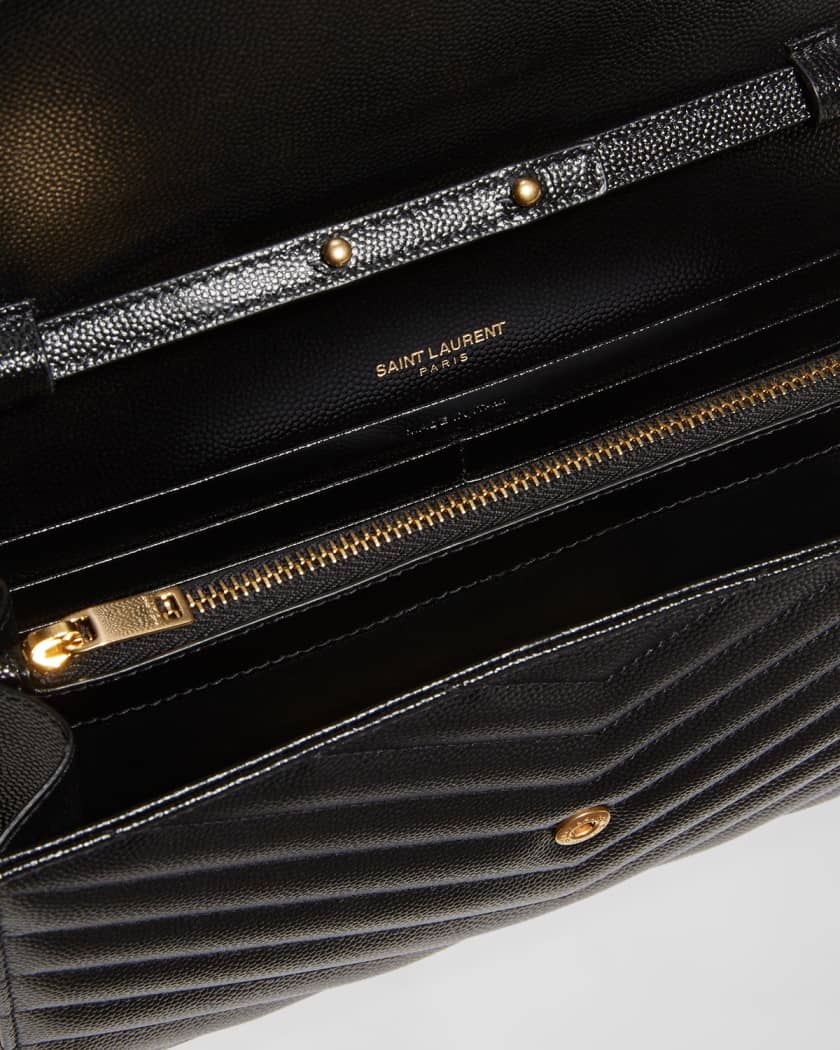 YSL Monogram Large Wallet on Chain in Grained Leather