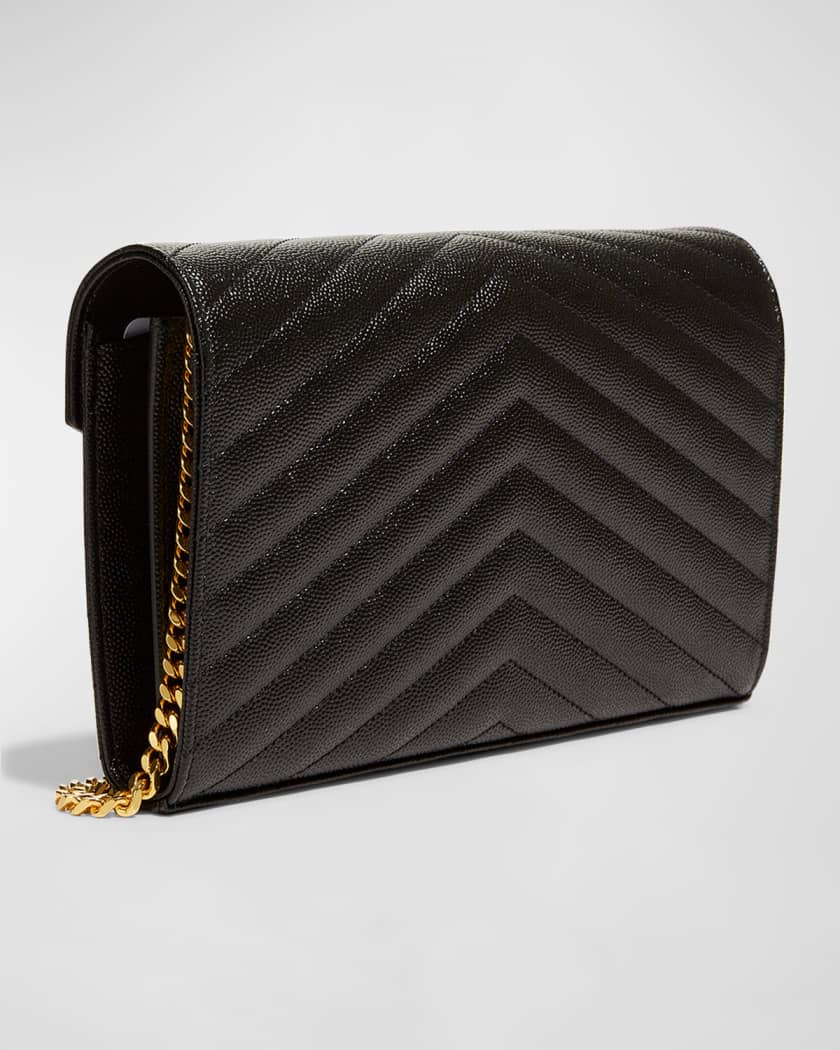 YSL Monogram Large Wallet on Chain in Grained Leather