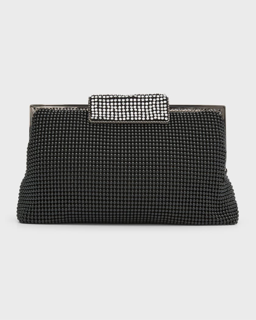 Neiman Marcus Black Clutch Evening Bag With Rhinestones And