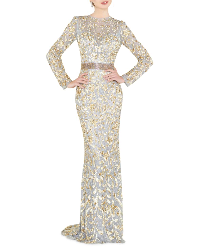 high neck sequin gown with train mac duggal