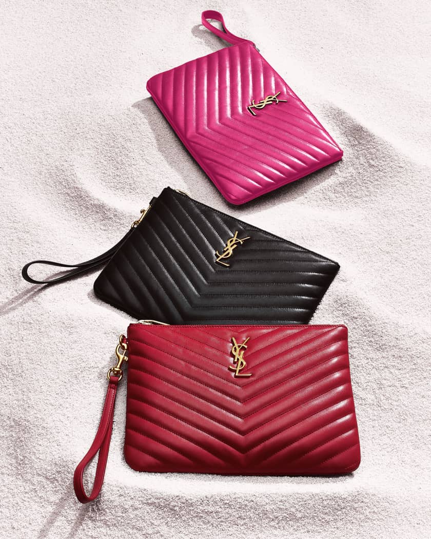 Saint laurent black monogram matelasse quilted leather clutch cheap
