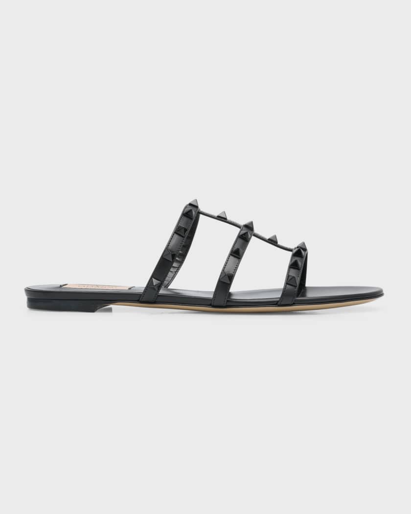 Valentino Garavani Vlogo Rockstud flat slides - Black