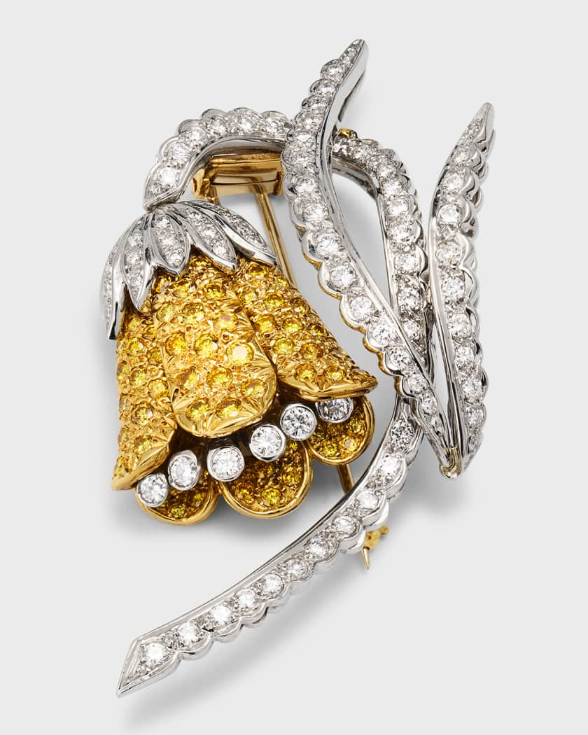 Diamond Floral Motif Brooch (Platinum)