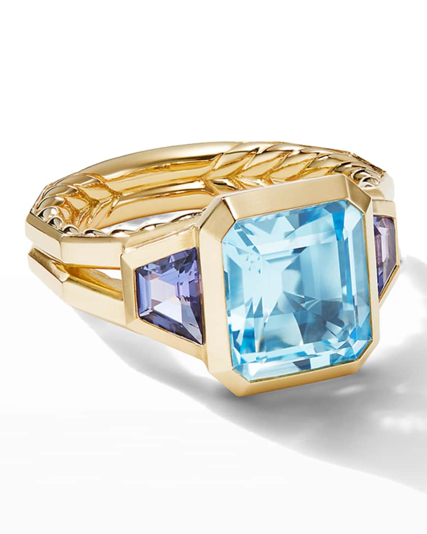Novella 18K 3 Stone Ring W Blue Topaz Tanzanite Neiman Marcus