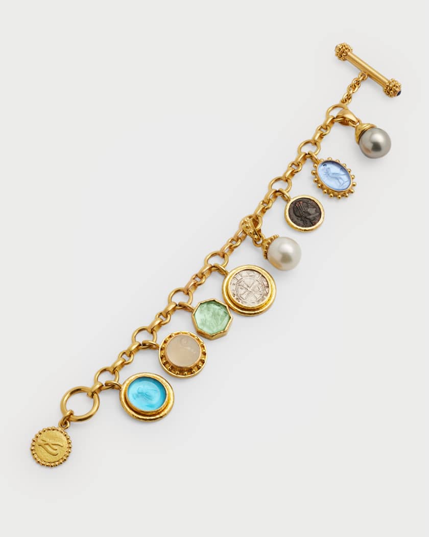 Charm Bracelet Monogram and Pearl Bracelet in Brushed Gold or 