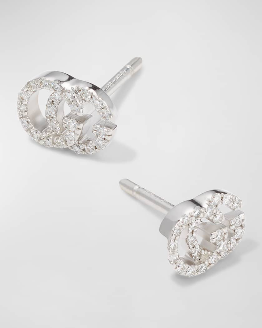 Gucci Running G Pave Diamond Stud Earrings in 18K White Gold