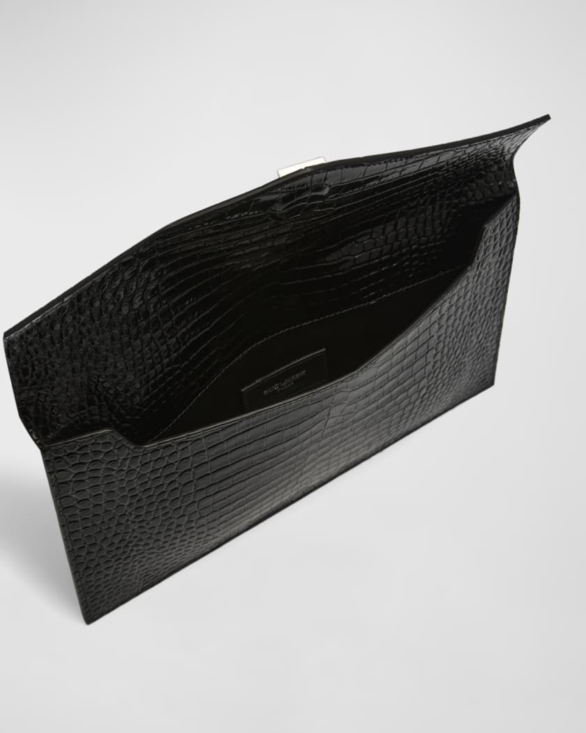 Saint Laurent Croc Embossed Leather Monogram Baby Uptown Clutch (SHF-Z –  LuxeDH