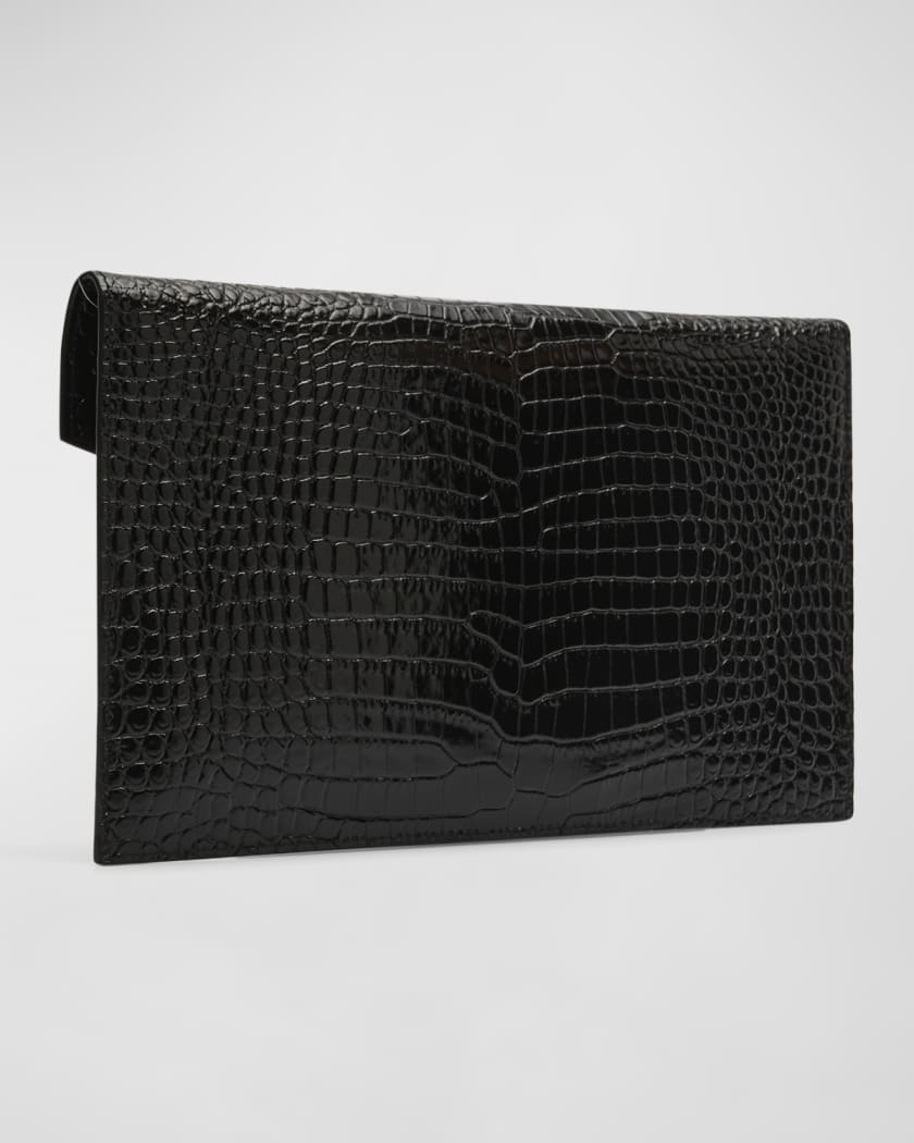 UPTOWN FLAP card case in crocodile-embossed shiny leather, Saint Laurent