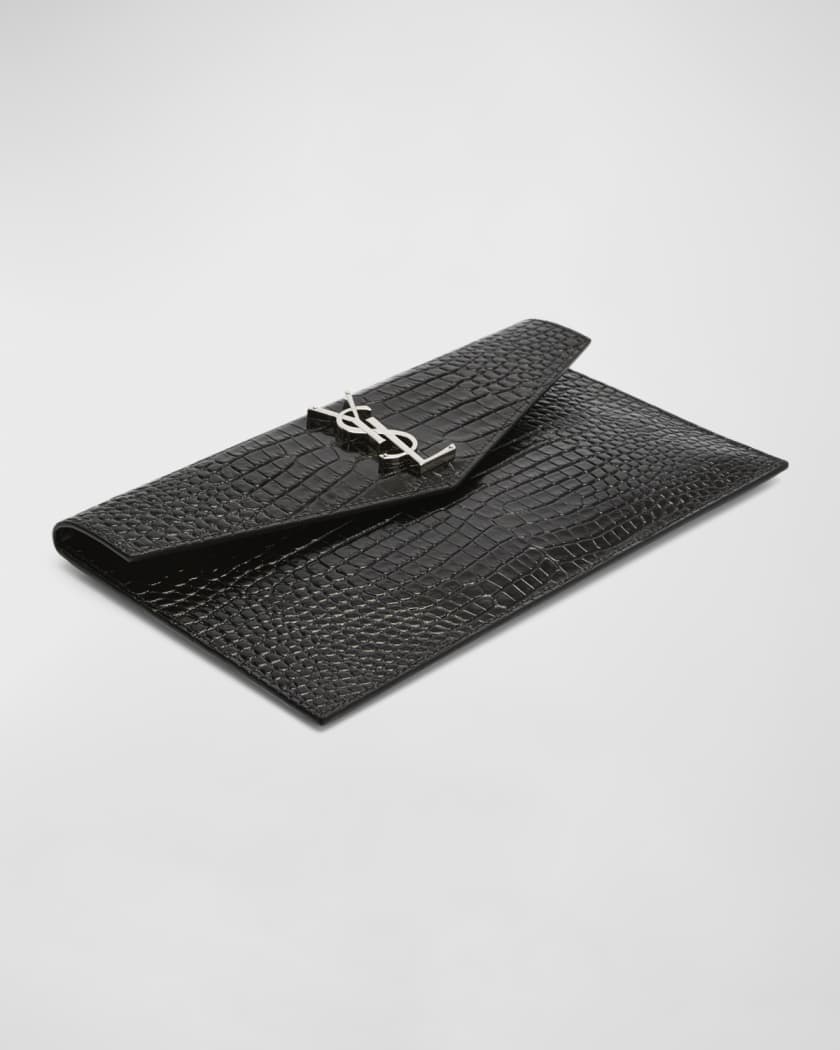 UPTOWN FLAP card case in crocodile-embossed shiny leather, Saint Laurent