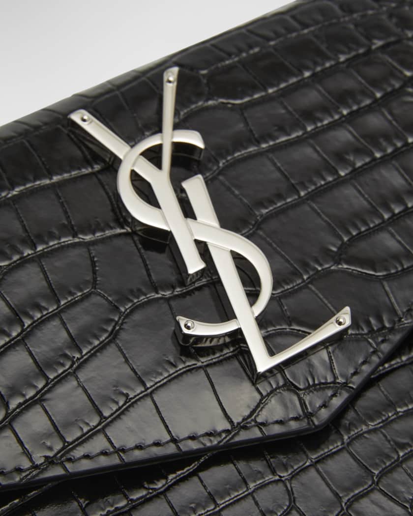 Saint Laurent Croc Embossed Leather Monogram Baby Uptown Clutch (SHF-Z –  LuxeDH