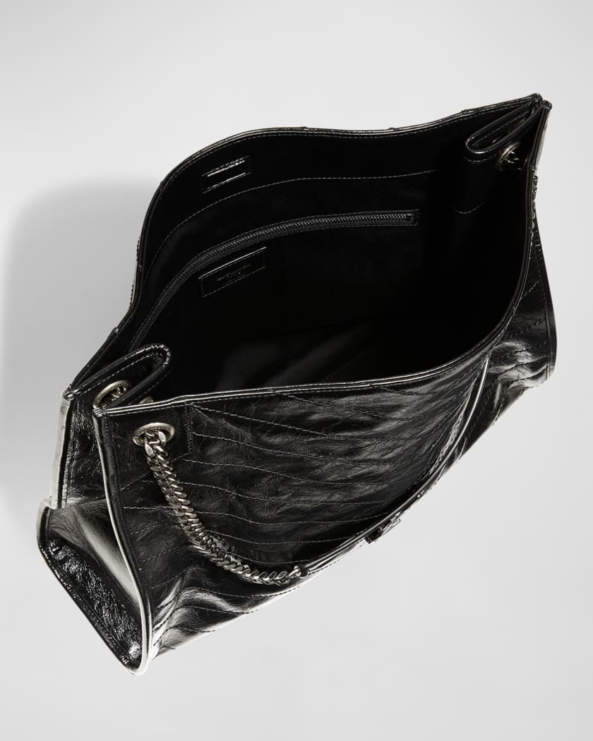 Saint Laurent Niki Large YSL Shopper Tote Bag in Crinkled Leather