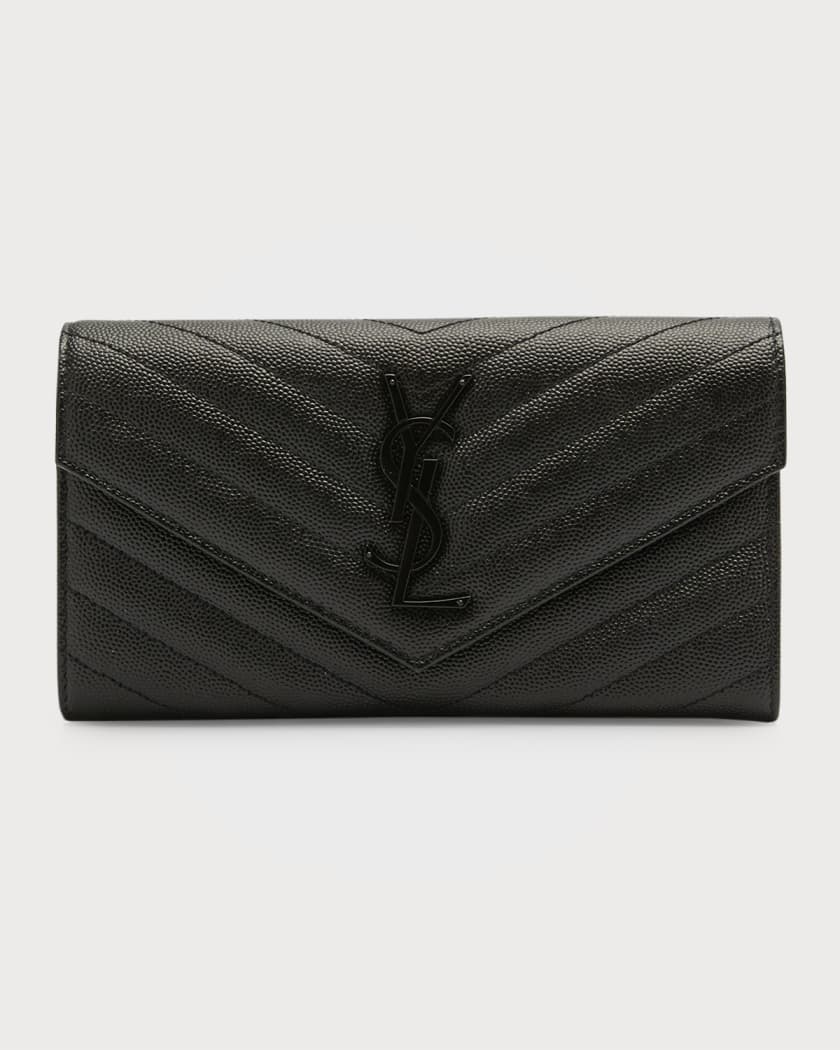 YSL LARGE FLAP WALLET IN GRAIN DE POUDRE EMBOSSED LEATHER in