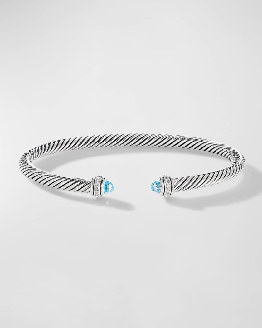 David Yurman Cable Bracelet with Gemstone and Diamonds in Silver, 4mm |  Neiman Marcus