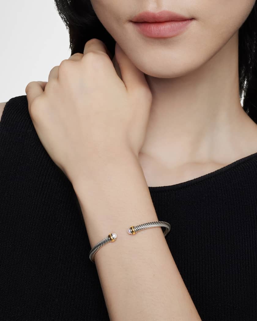 Cable Bracelet with Gemstone in Silver with 18K Gold, 4mm