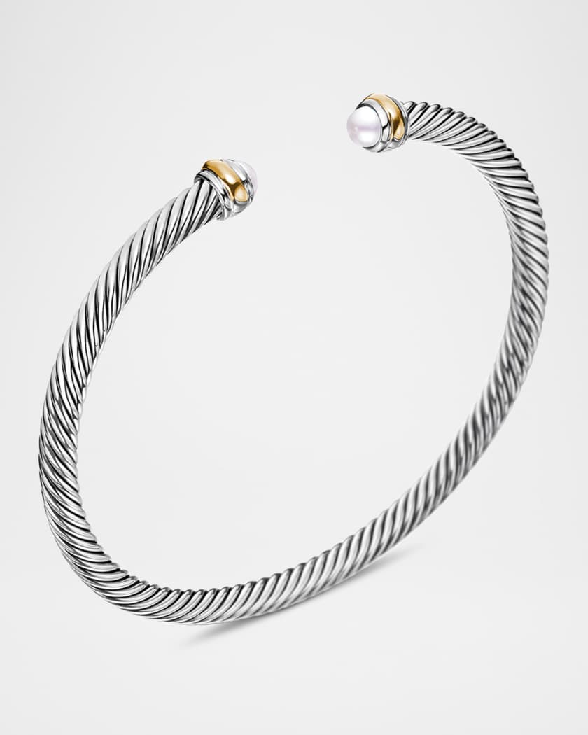Cable Bracelet with Gemstone in Silver with 18K Gold, 4mm
