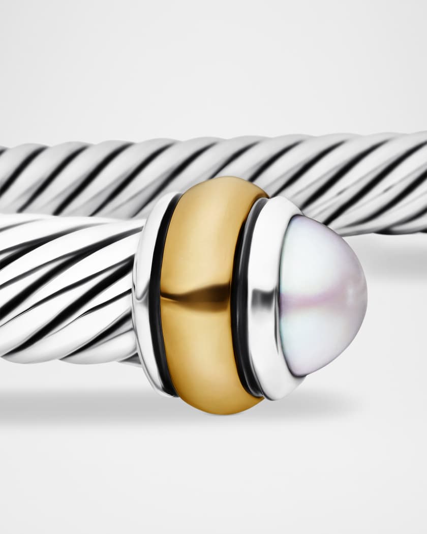 Cable Bracelet with Gemstone in Silver with 18K Gold, 4mm