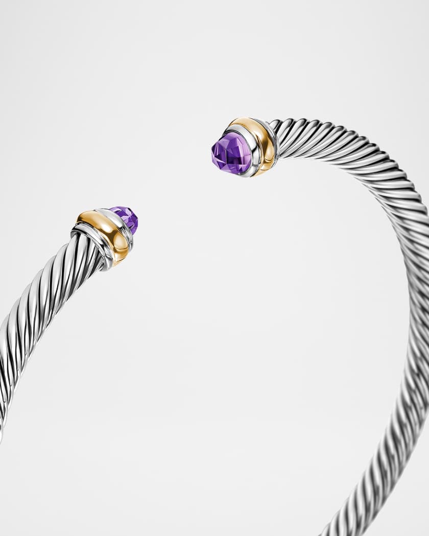 Cable Bracelet with Gemstone in Silver with 18K Gold, 4mm