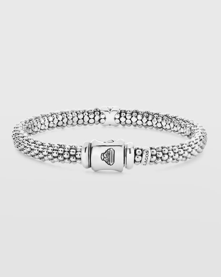 Silver Caviar Diamond X Bracelet 6 mm