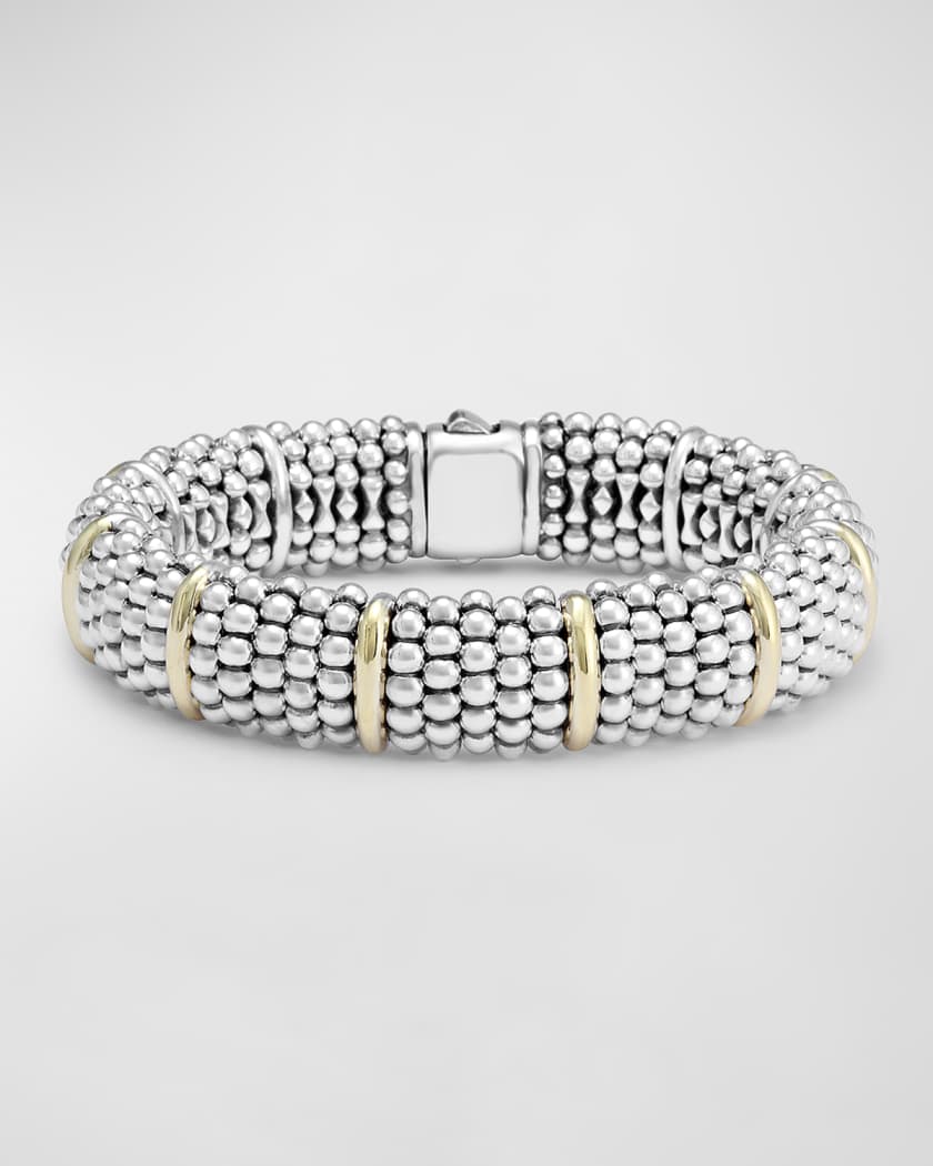 LAGOS Silver Caviar Oval Bracelet with 18k Gold, 15mm | Neiman Marcus