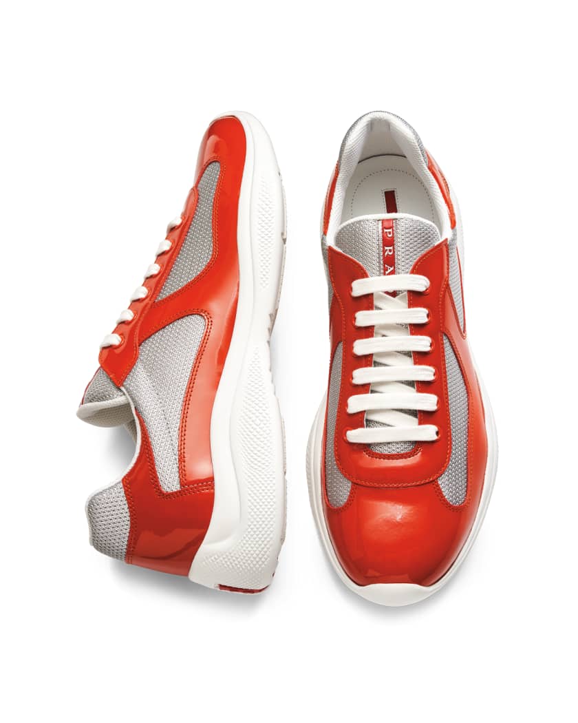 Prada Men's America's Patent Patchwork Sneakers | Neiman Marcus