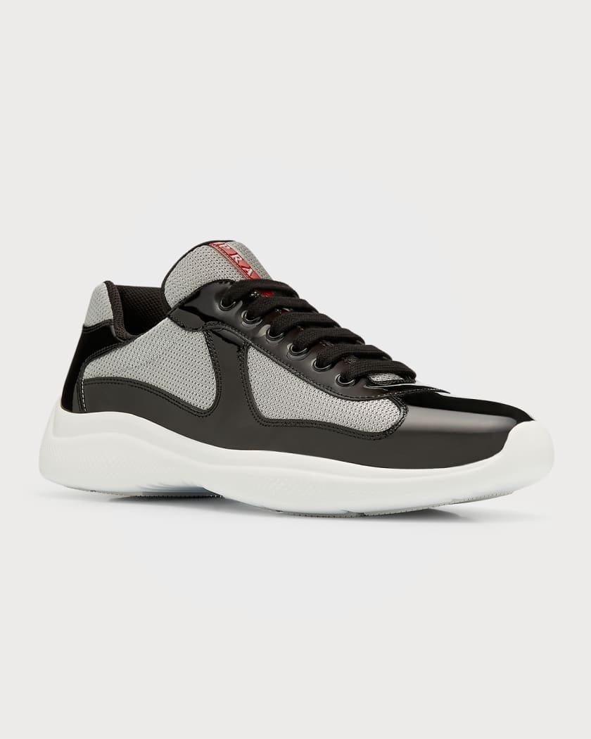 Prada Men's America's Cup Patent Leather Patchwork Sneakers | Neiman Marcus