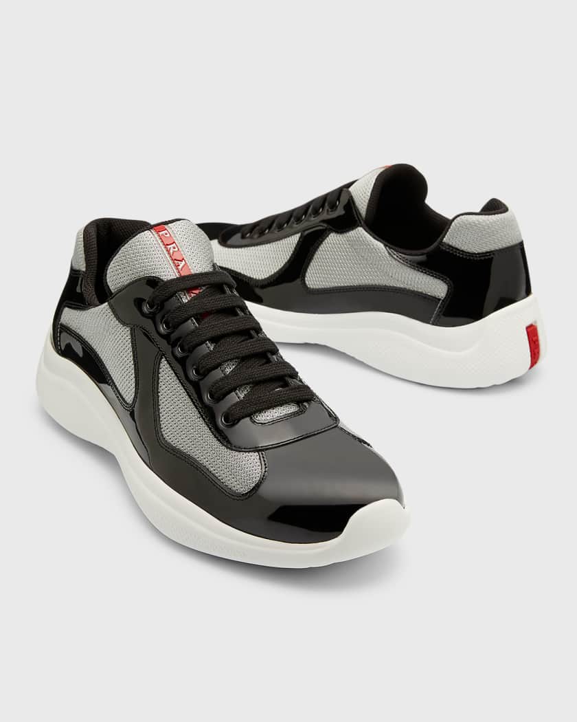 Prada Men's America's Cup Patent Leather Patchwork Sneakers | Neiman Marcus
