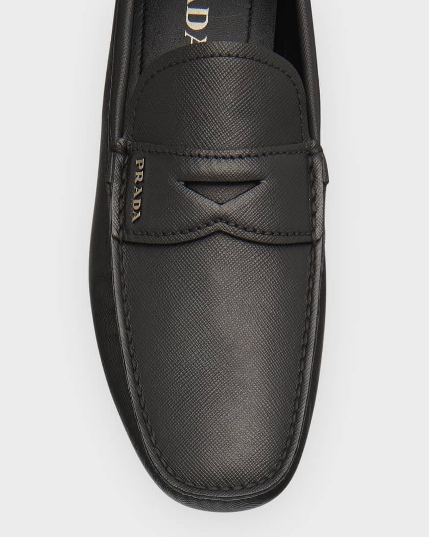 Prada Men's Saffiano Leather Penny Drivers | Neiman Marcus