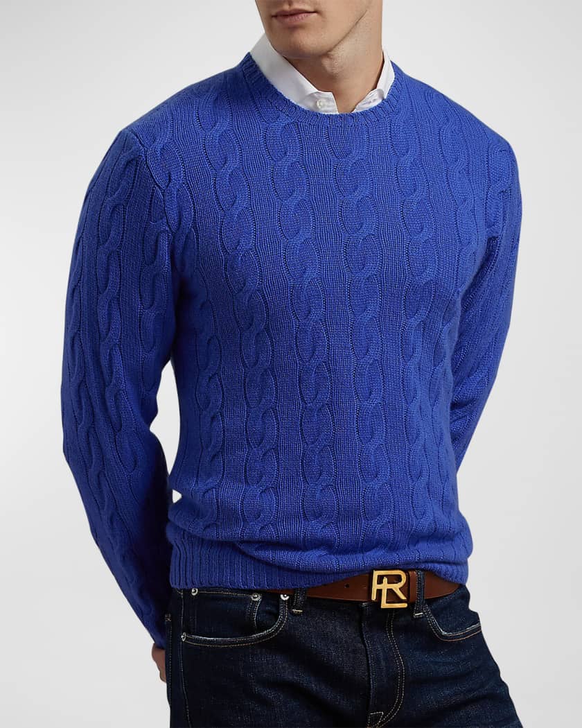 Ralph Lauren Purple Label Cashmere Cable-Knit Crewneck Sweater, Blue, Men's, Medium