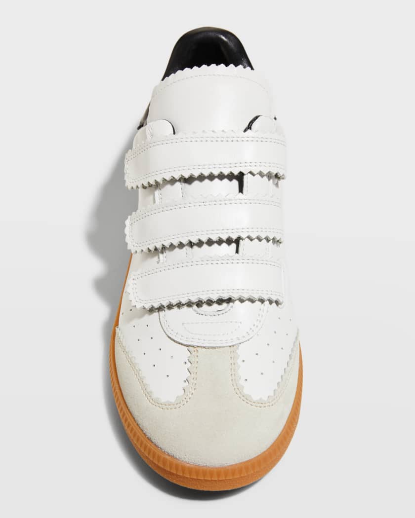 Strap detail perforated check leather sneakers hotsell