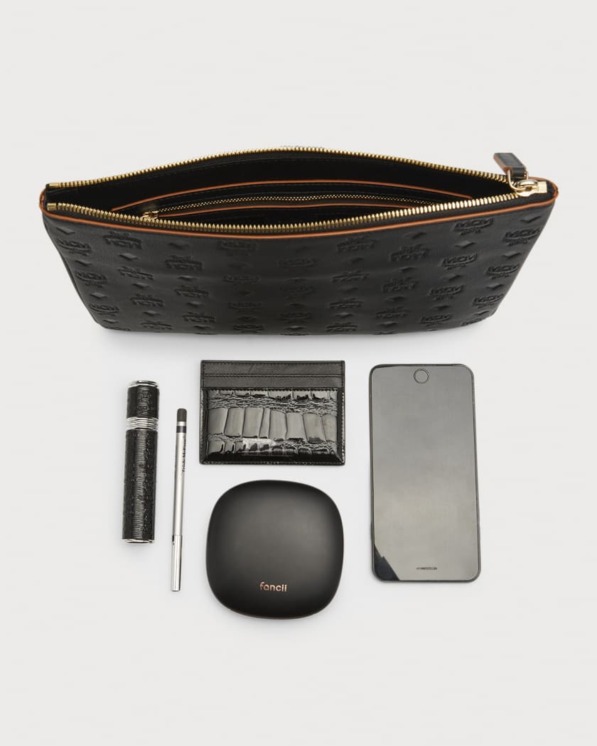 MCM Klara Medium Monogrammed Leather Clutch Bag Neiman Marcus