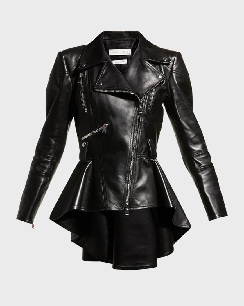 Leather biker jacket with mini monogram print