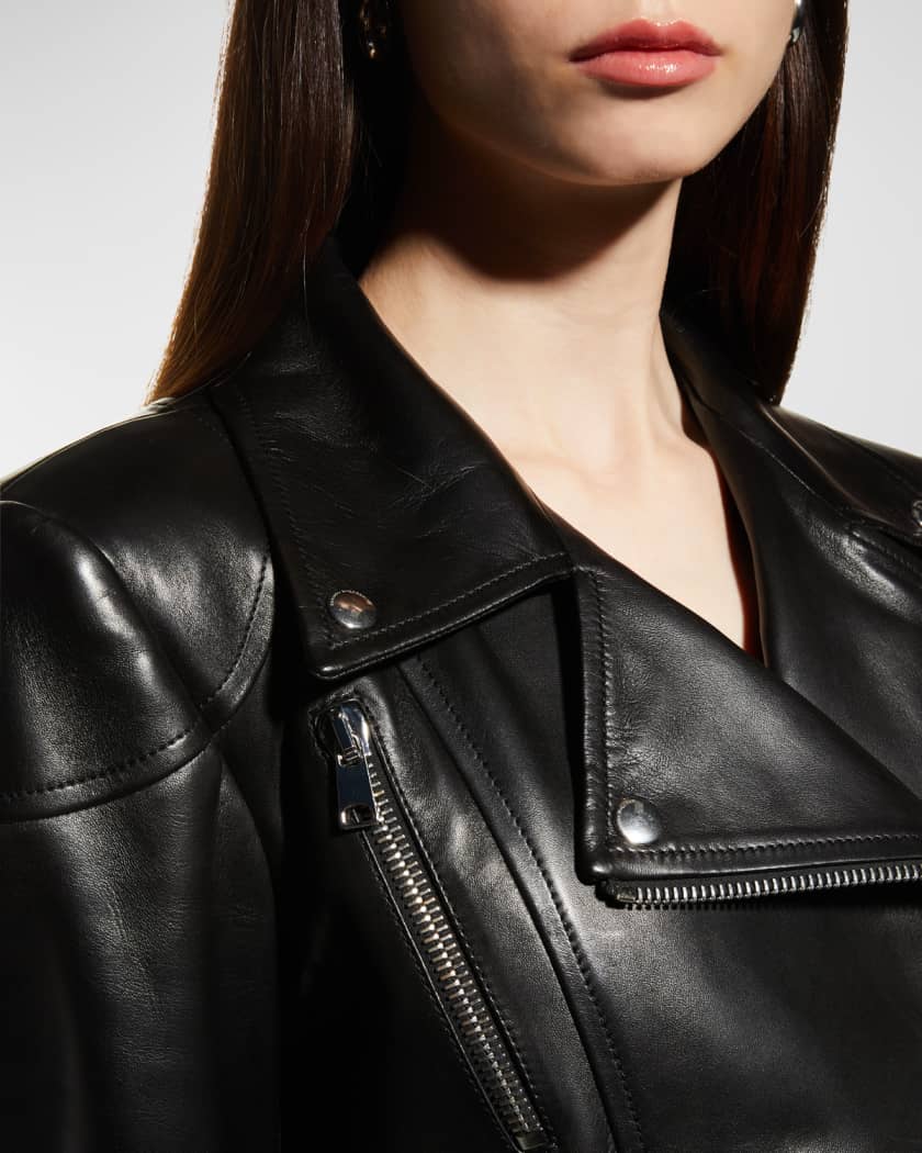Alexander McQueen Women's Core Peplum Leather Moto Jacket - Black - Size 4