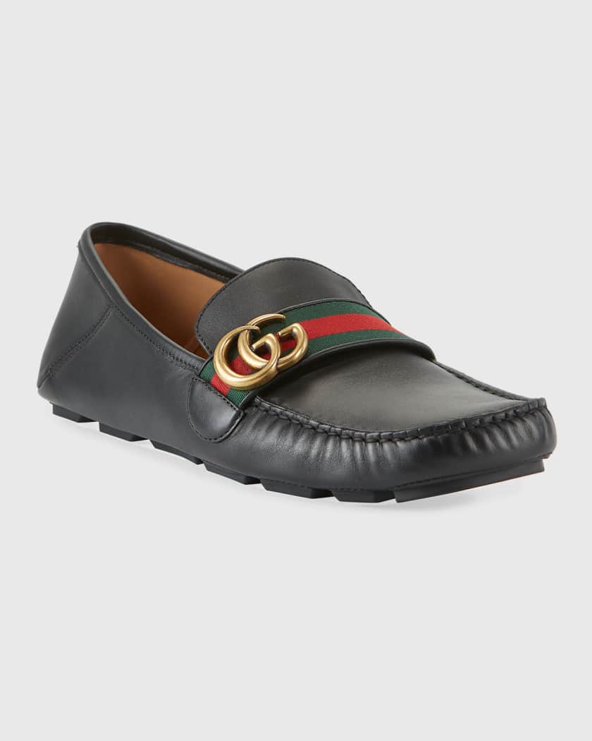 Gucci Men's Noel Leather Drivers with GG Web Strap