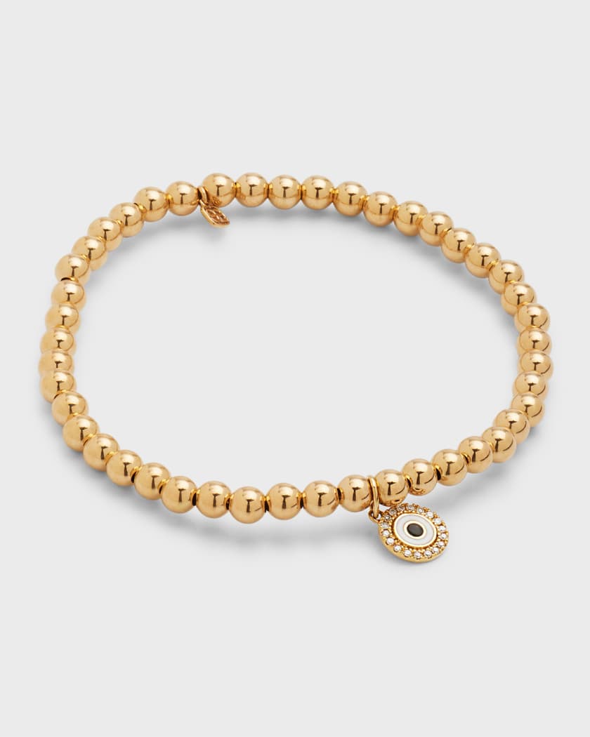 4mm Gold Bead Bracelet with Diamond Bead Yellow Gold Vermeil / 7.5