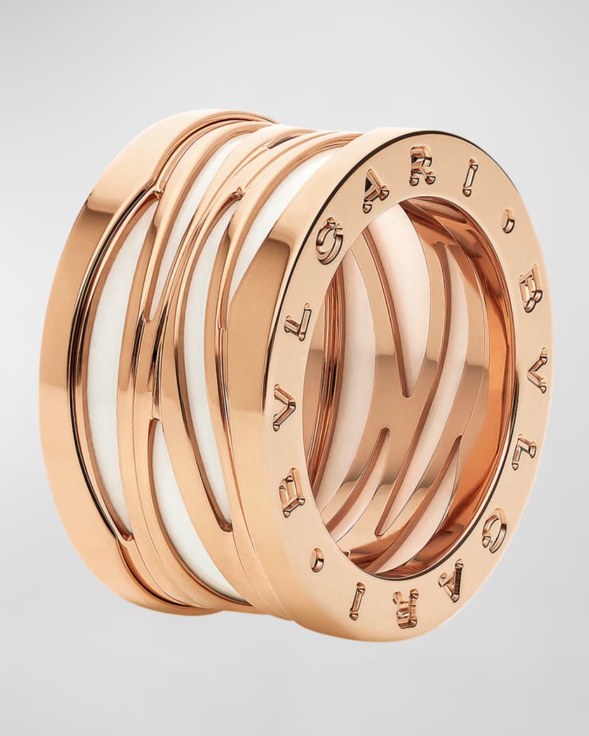 BVLGARI  18k Rose Gold 4-Band Ring with White Ceramic, EU 55 / US   | Neiman Marcus