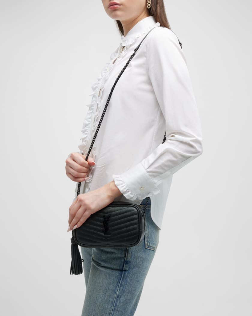 Saint Laurent Mini Lou Pebbled Leather Camera Bag - Black