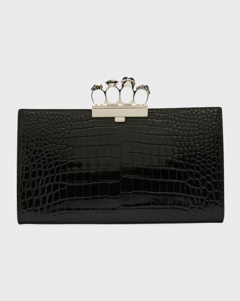 Alexander McQueen Shiny Croc Embossed Flat Knuckle Clutch Bag Neiman Marcus