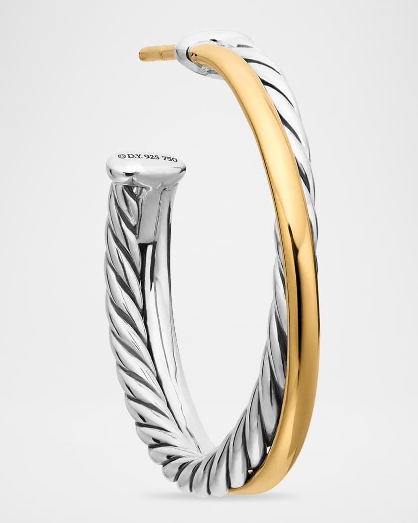Crossover Hoop Earrings with 18K Gold in Silver, 5mm, 1"L
